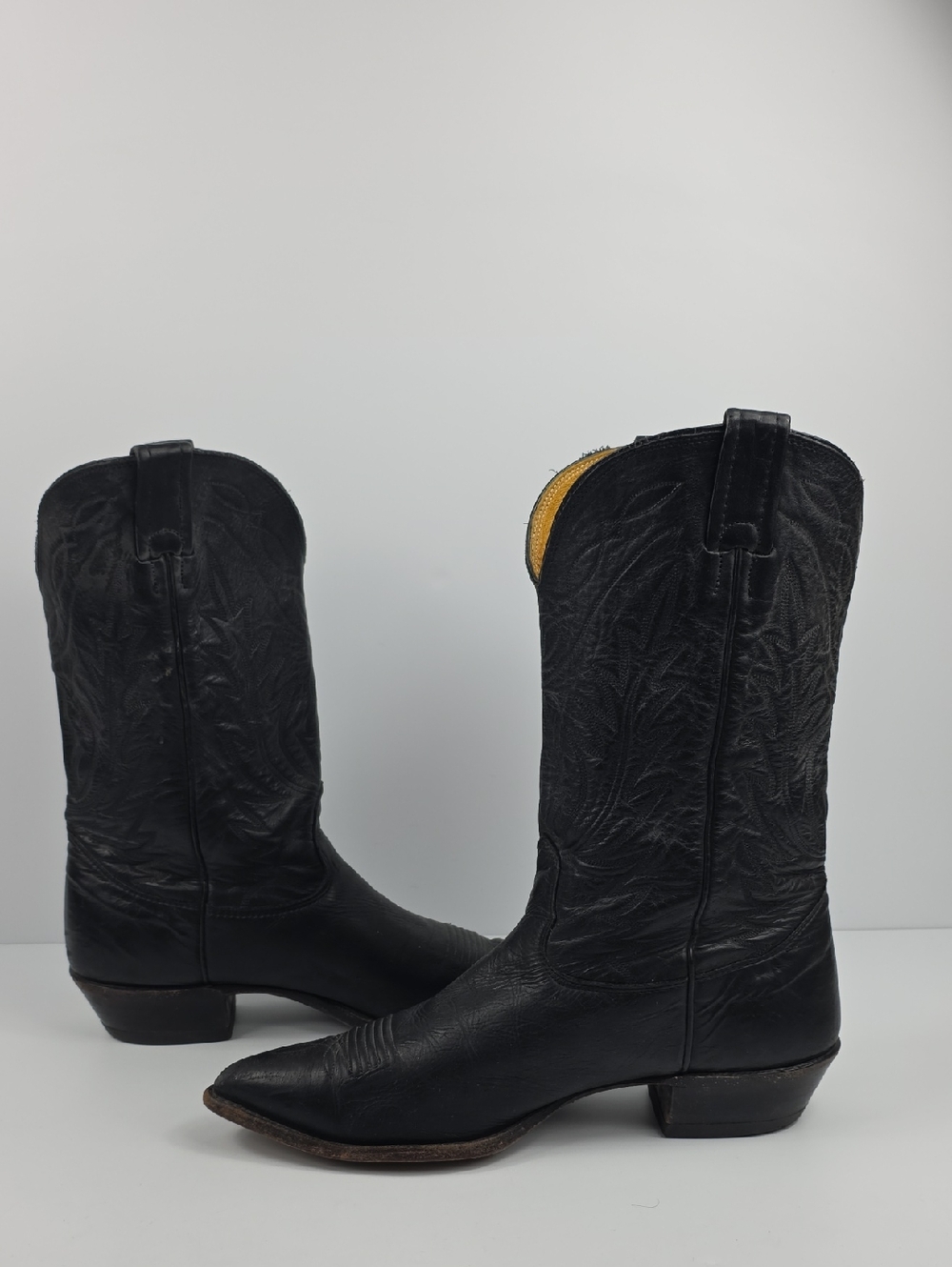 Vintage Nocona Made in USA Black Leather Western Cowboy Boots Men's Size 10.5 - Picture 3 of 16
